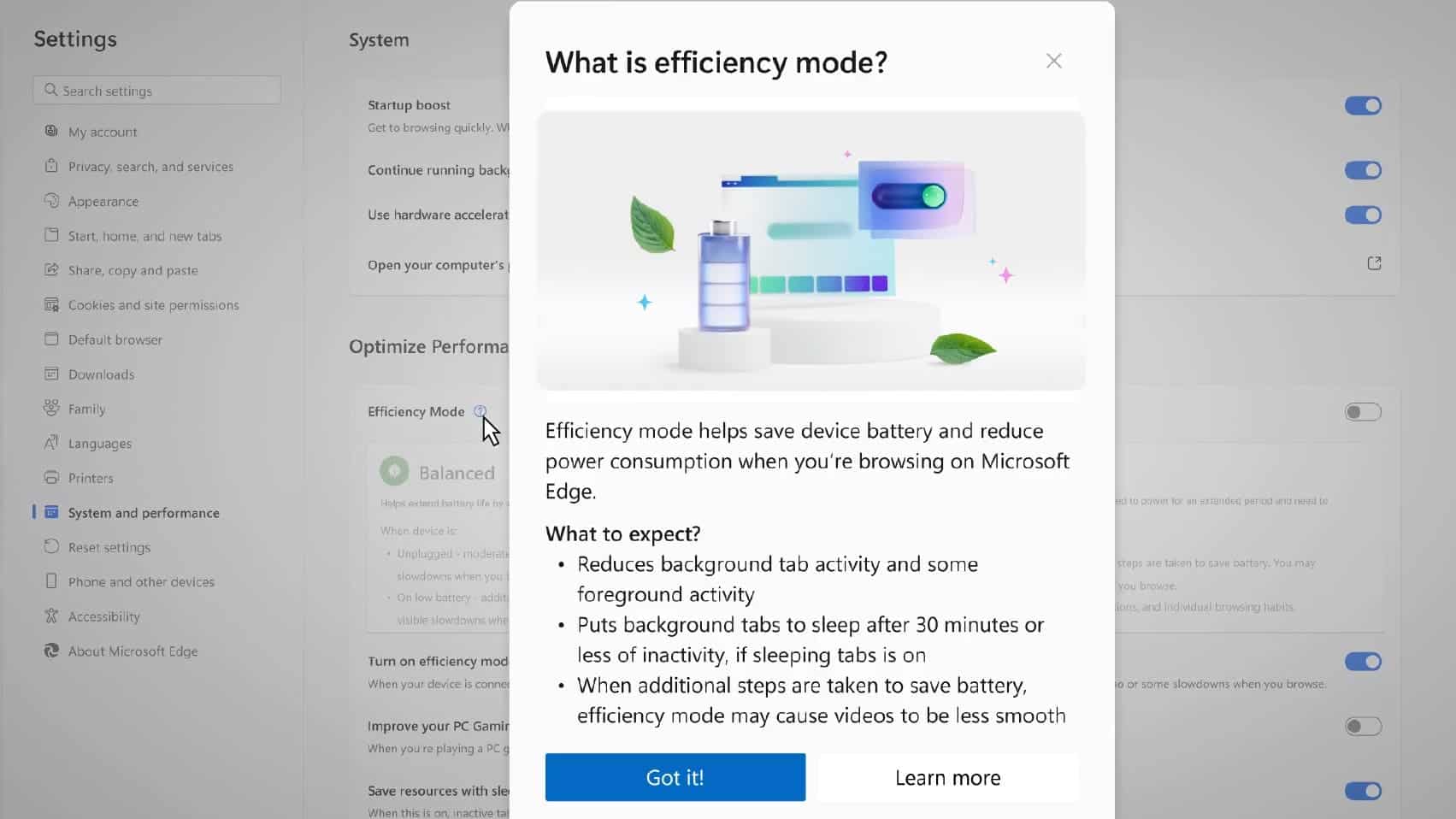 Efficiency Mode on Microsoft Edge