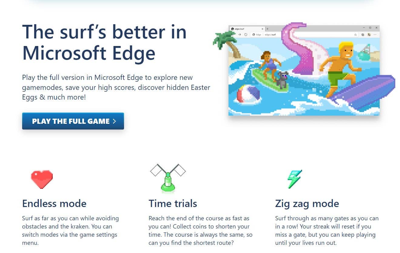 Surf Game on Microsoft Edge