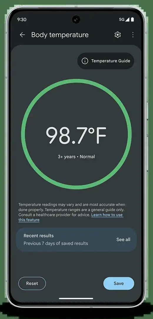 Google Pixel 8 Pro thermometer