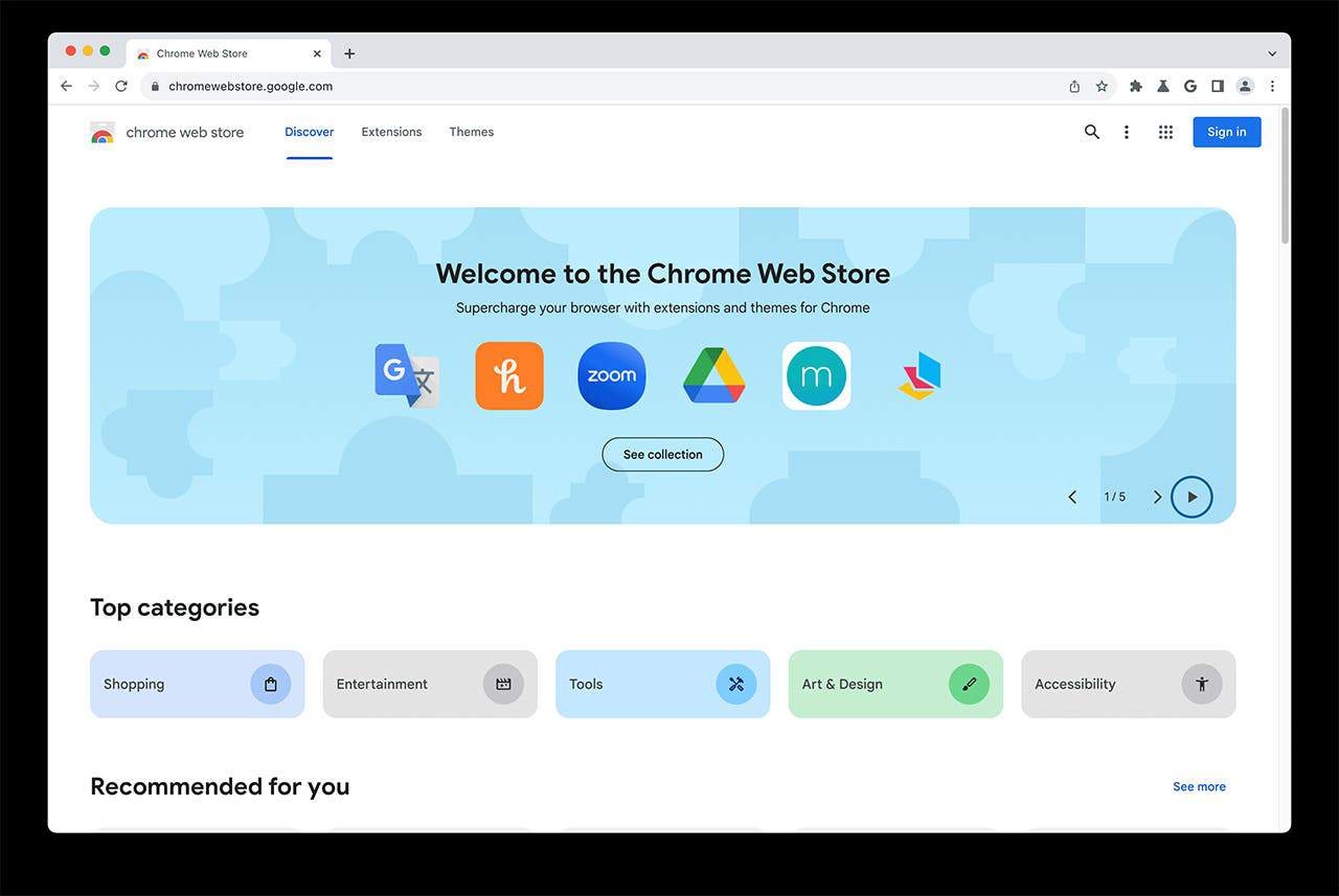 Chrome extension web store