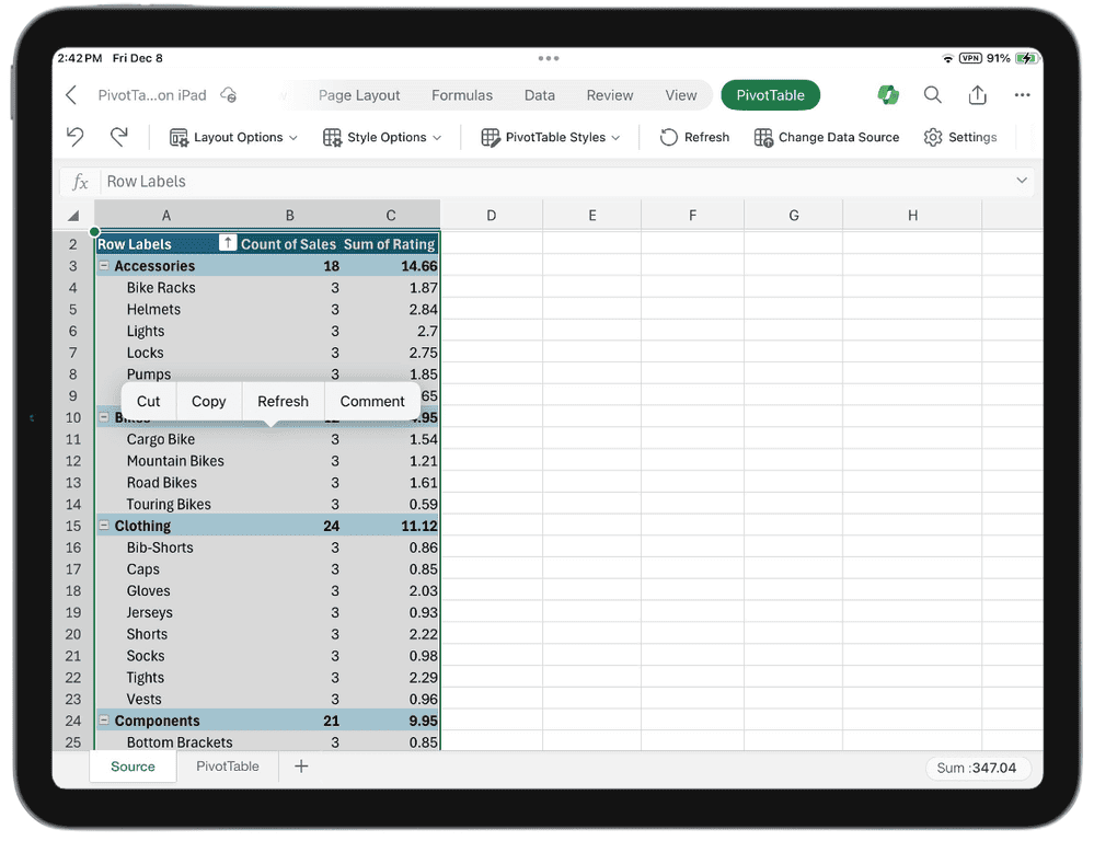 Excel dla iPada