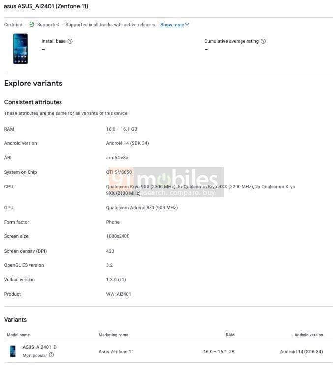 Asus Zenfone 11 on the Google Play Store