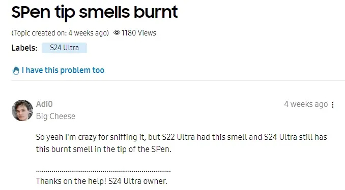 Galaxy S24 Stylus "burning smell"