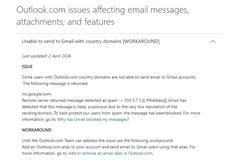 Outlook emails as spam