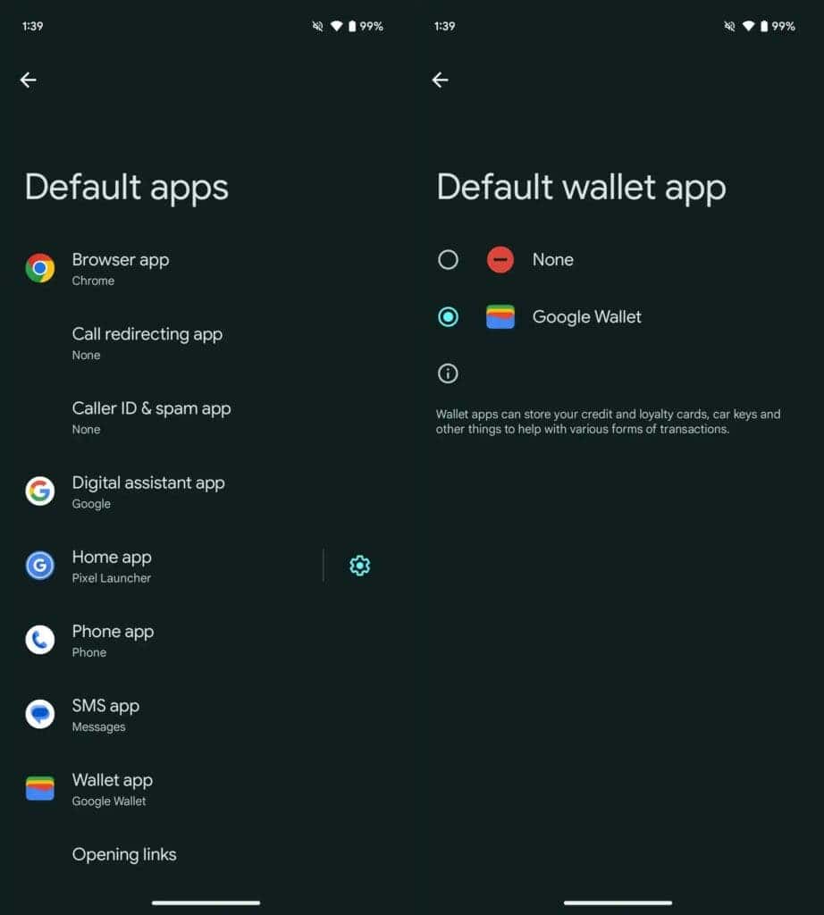 Default payment apps on new update