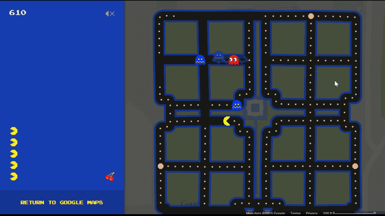 Google  Карты Pac Man Первоапрельская шутка