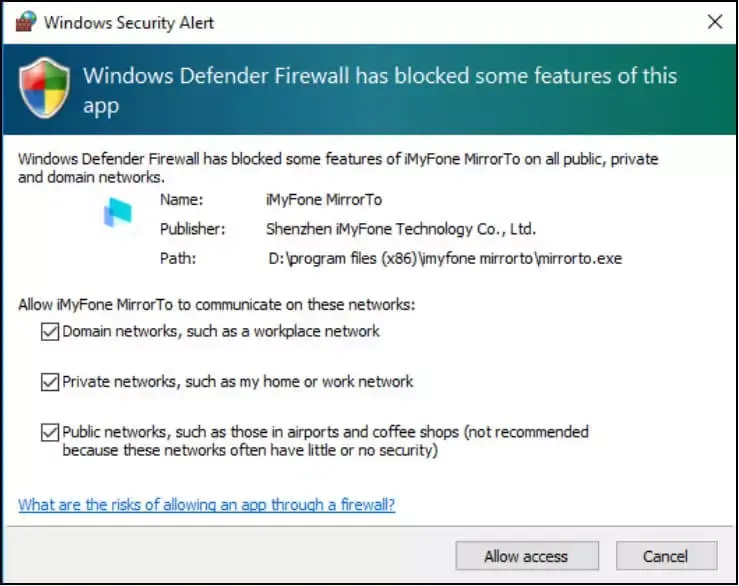 Allow access for firewall to control iPhone