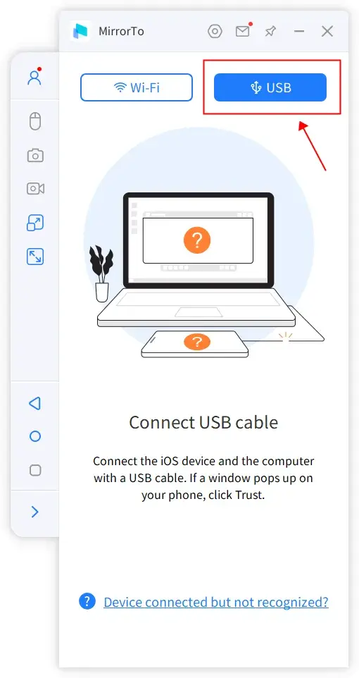 Select USB on the app