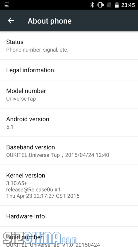 Android 5.1 of OUKITEL U8