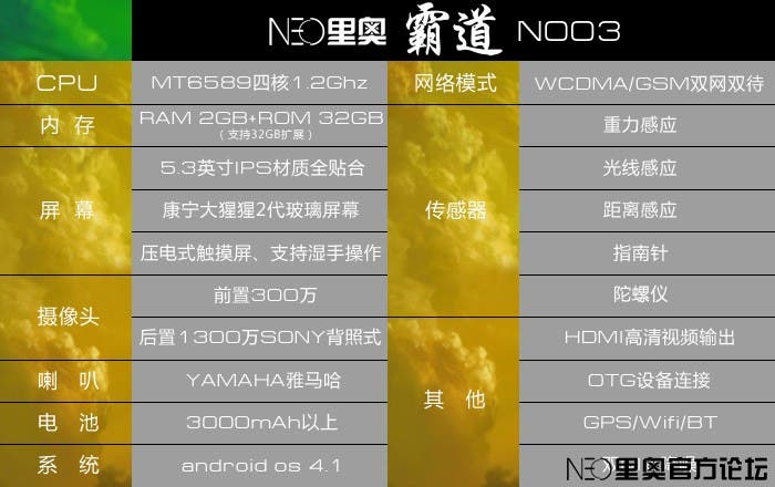 neo n003 specification
