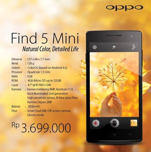 OPPO Find 5 Mini with 4.7" screen launched in Indonesia