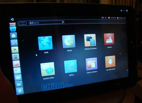 ubuntu linux tablet menu screen